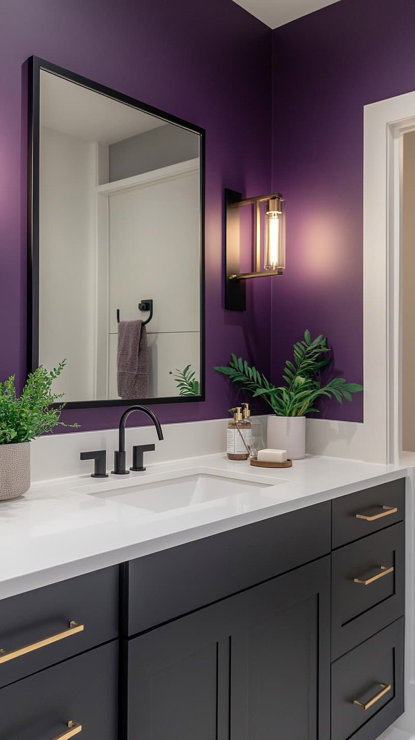 Bathroom with purple accent wall