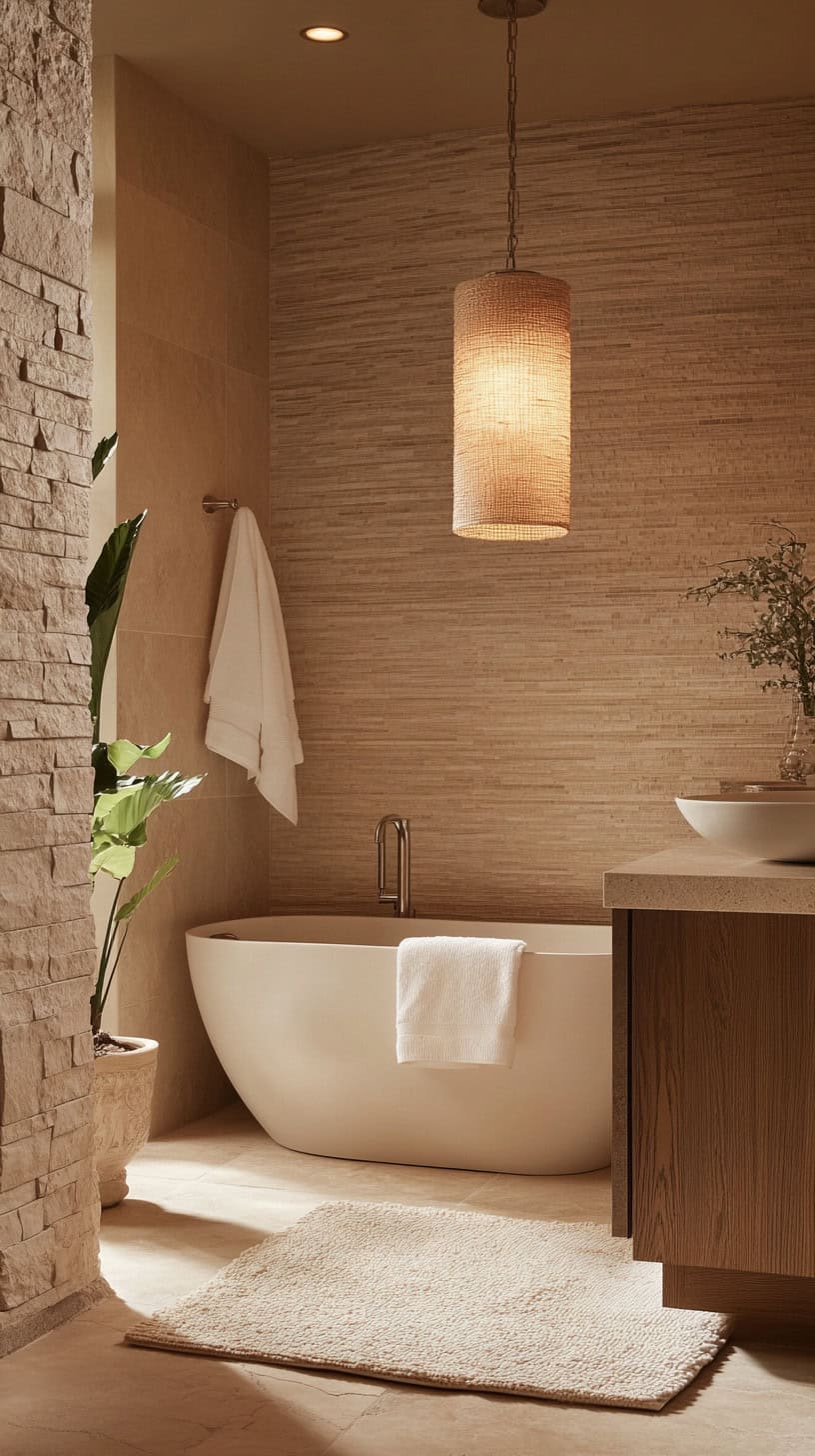Neutral master bathroom with earth tones