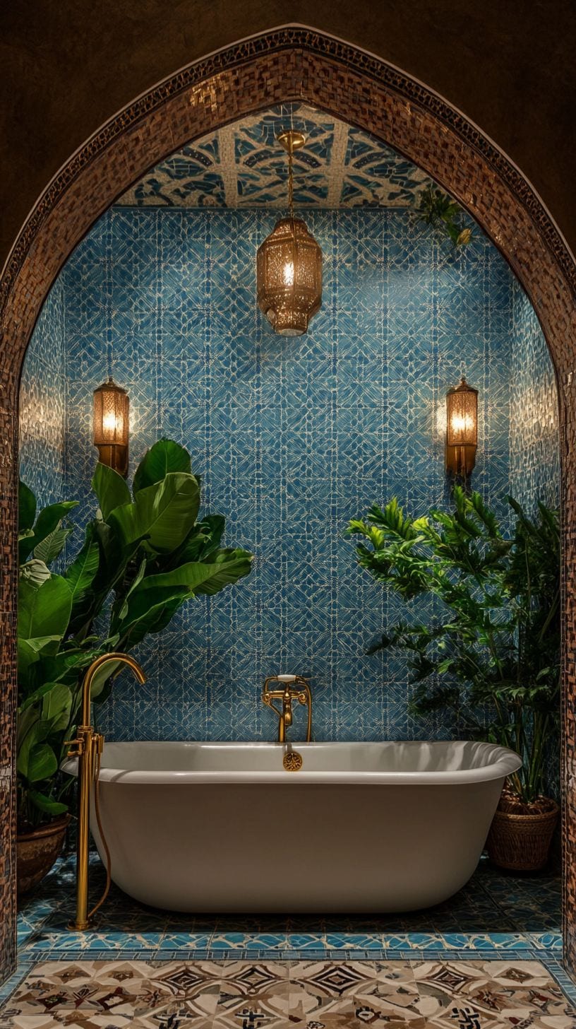 Moroccan bathroom with blue tiles