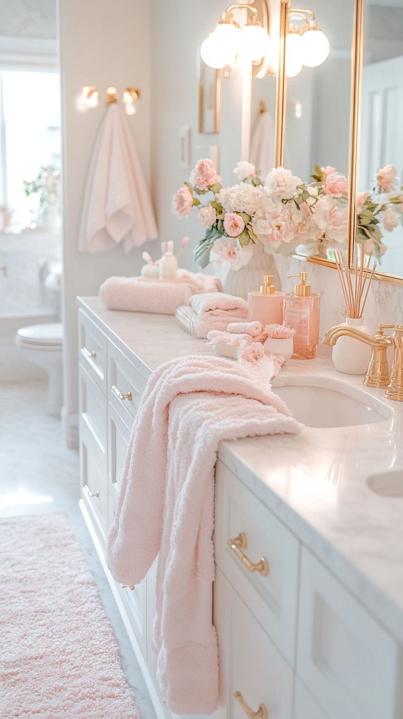 Apartment bathroom with girly decor