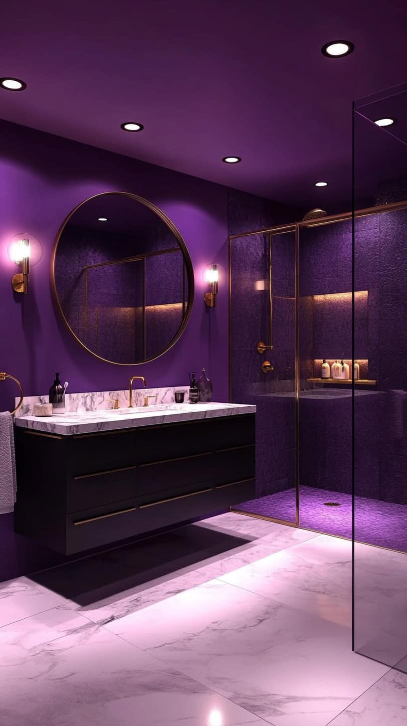 Bathroom with dark purple walls