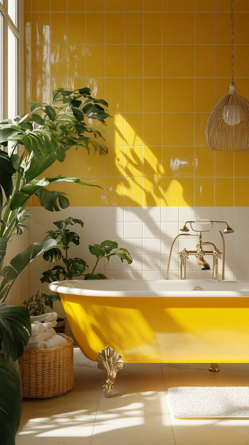 Bathroom with vintage yellow tile