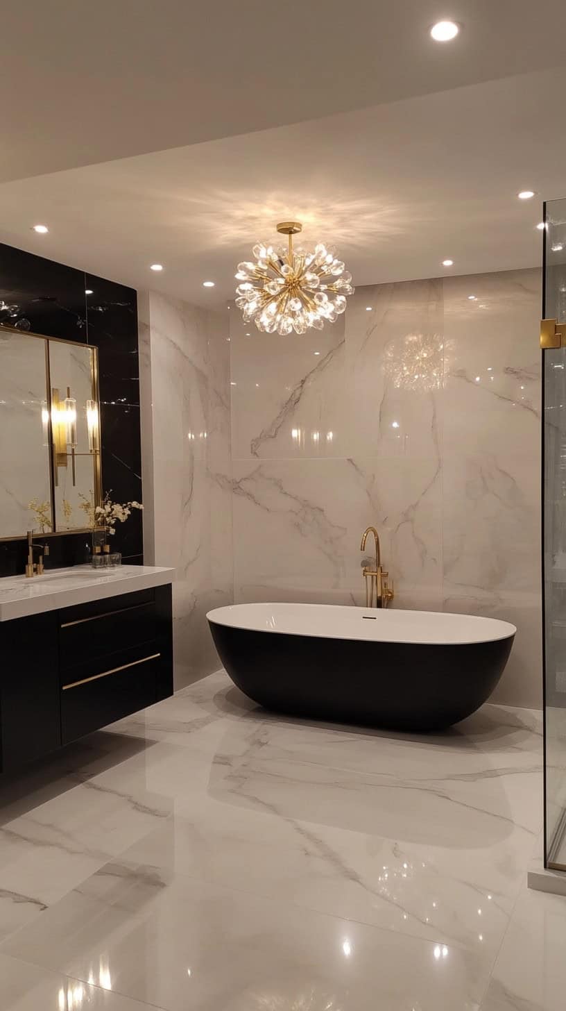 Black and white marble bathroom