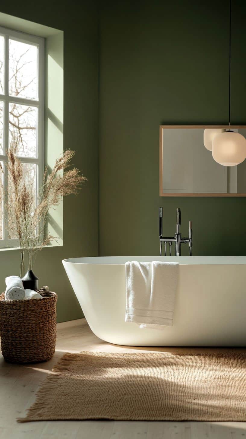 Dark sage green bathroom