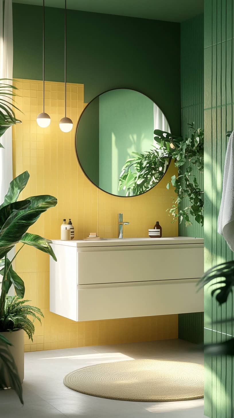 Bathroom with green and yellow decor