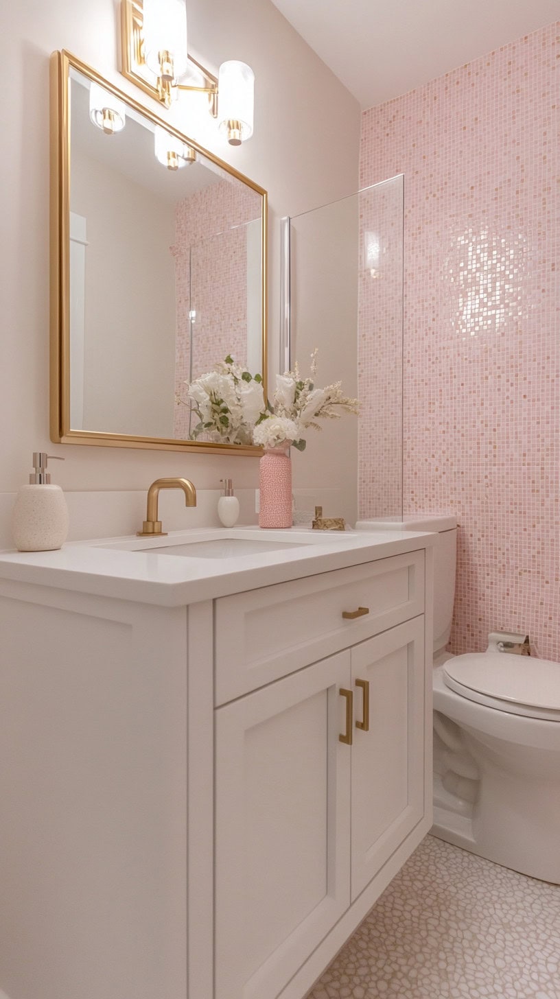 Small bathroom with pink tiles