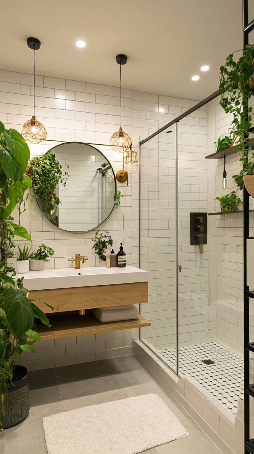 Apartment bathroom with green decor