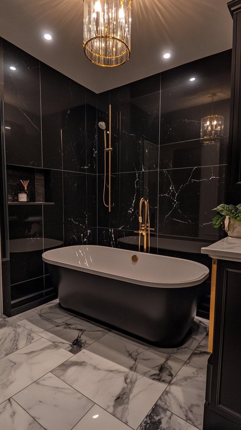 Bathroom with black marble accent