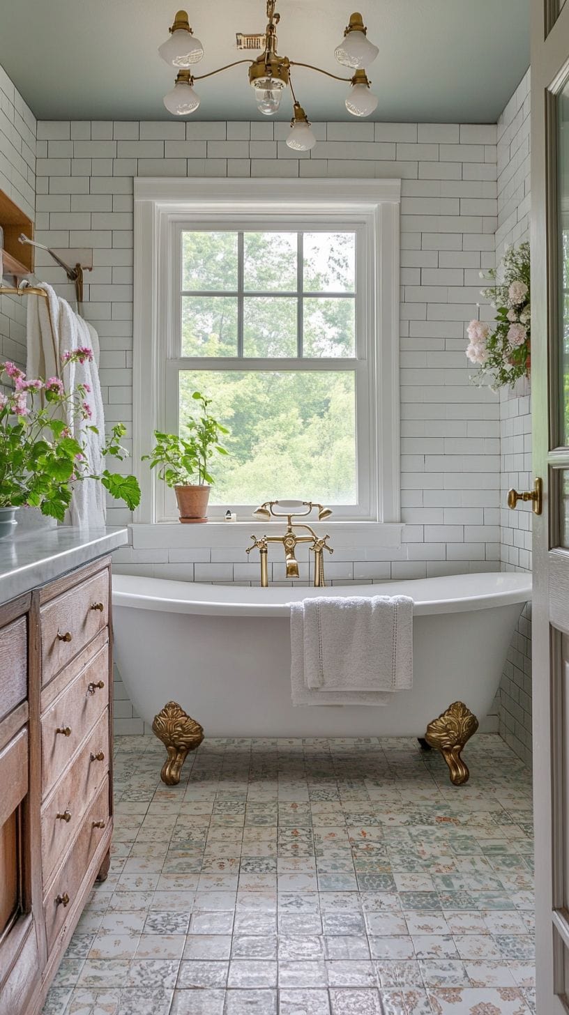 Country cottage bathroom with tiles