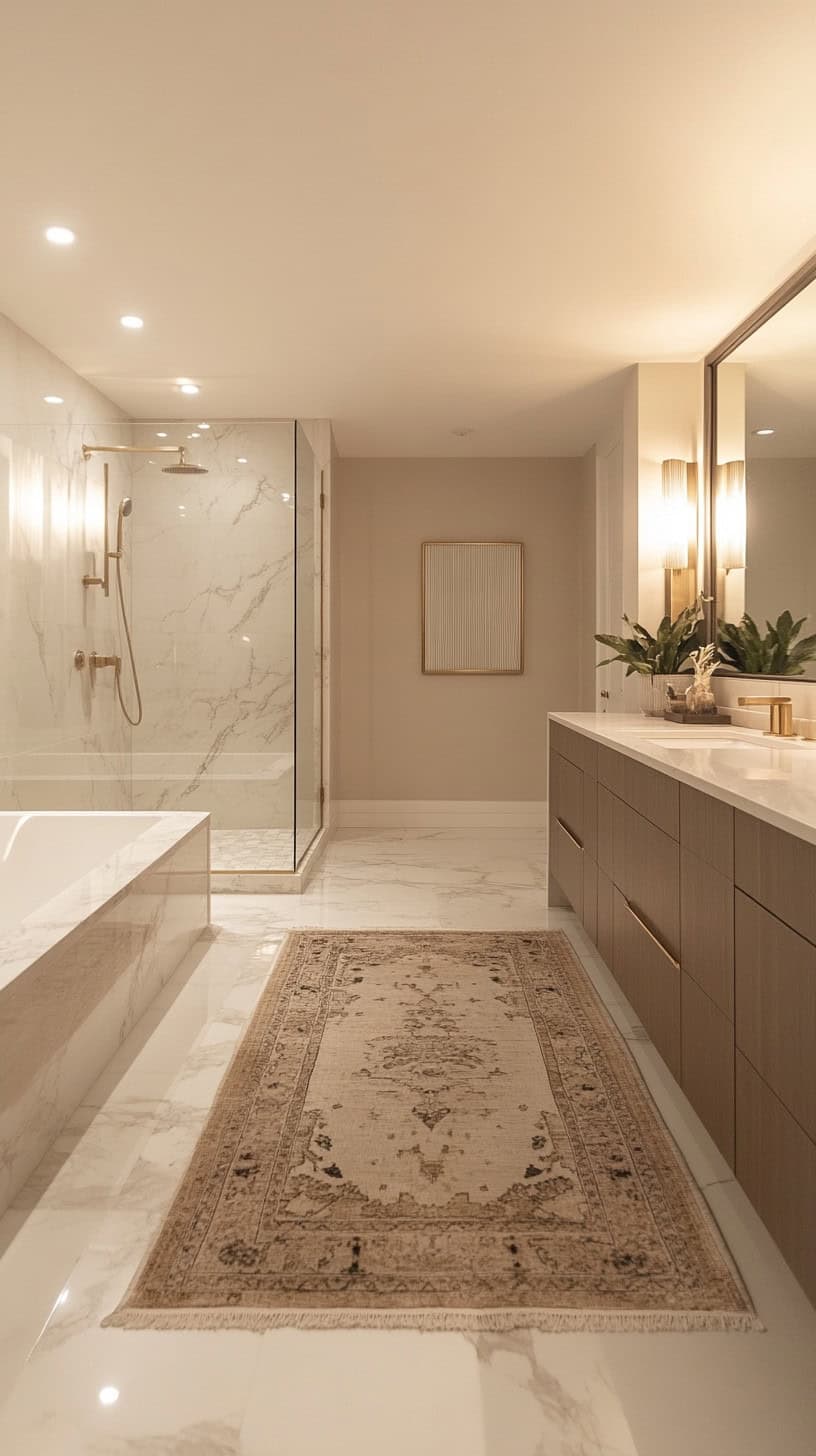 Large master bathroom with rugs