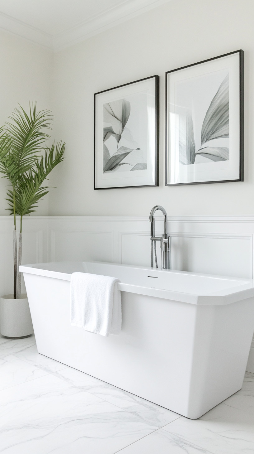 White bathroom with wall decor