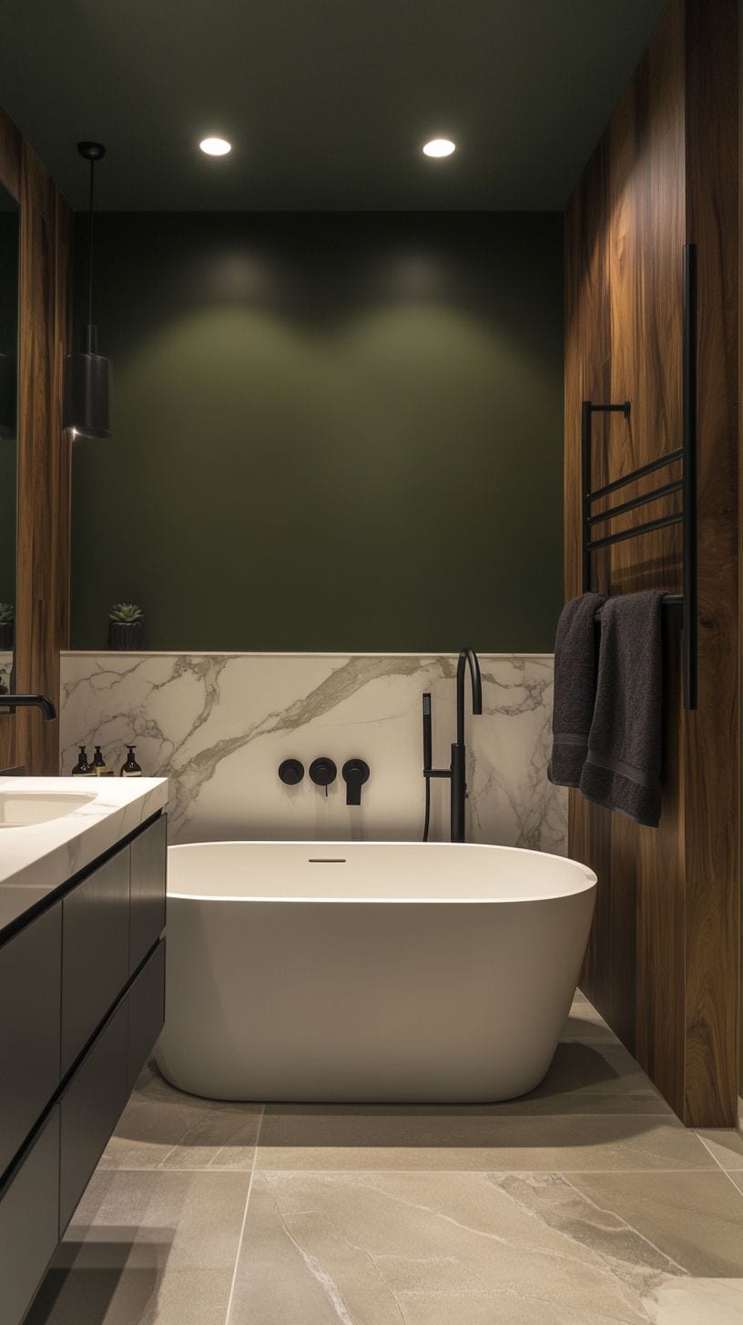 Dark olive green bathroom