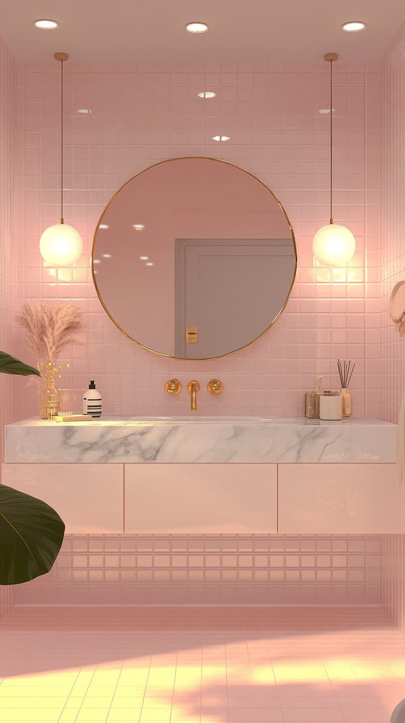 Bathroom with retro pink tile