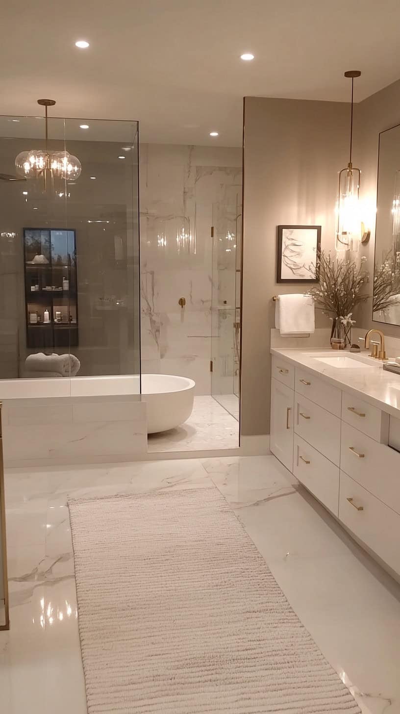 Master bathroom with runner rug