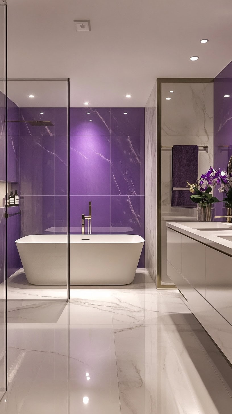 Purple and white bathroom