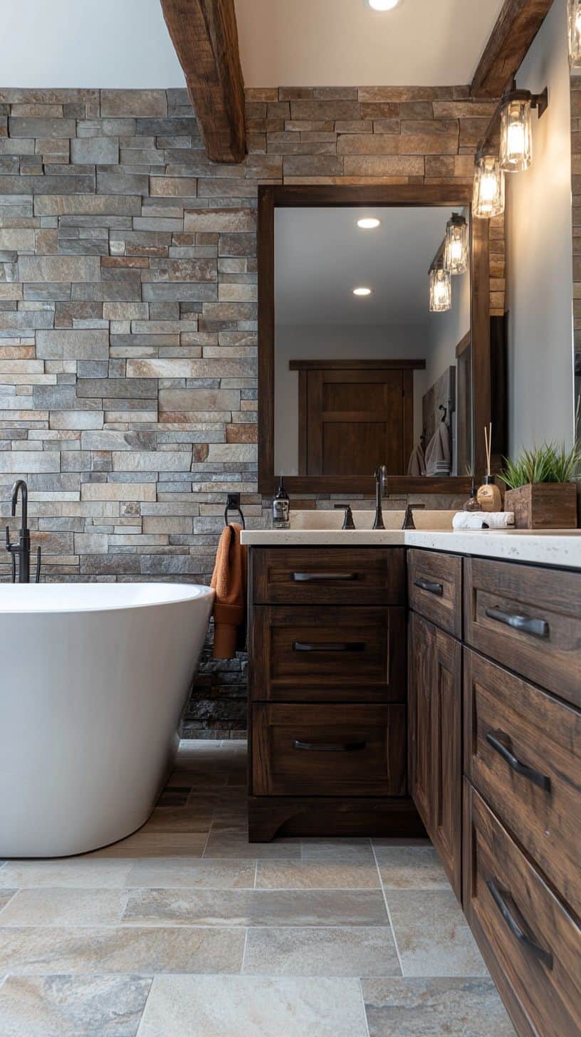 Rustic bathroom with vanity lighting