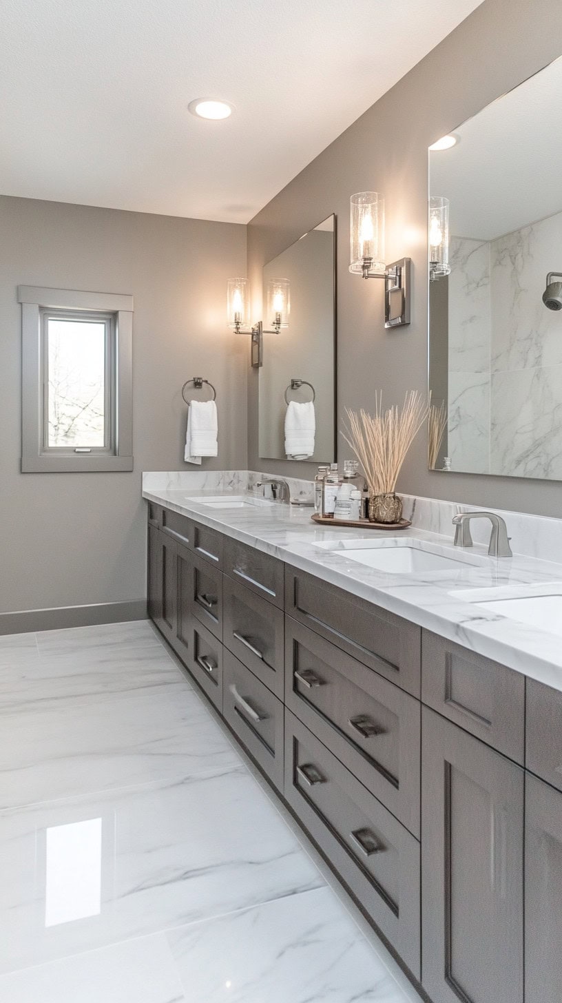 White and grey marble bathroom
