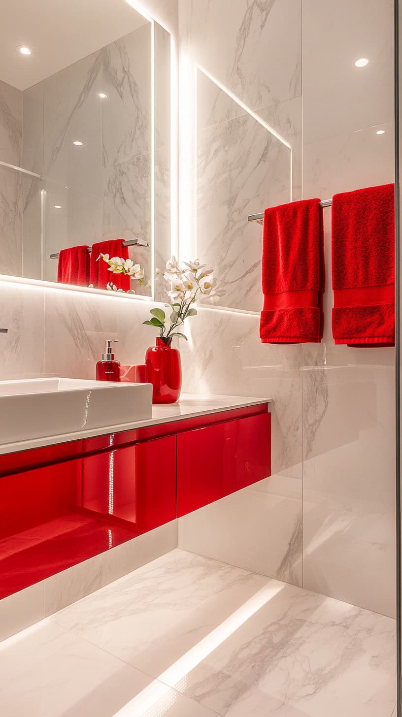 Bathroom with red accessories