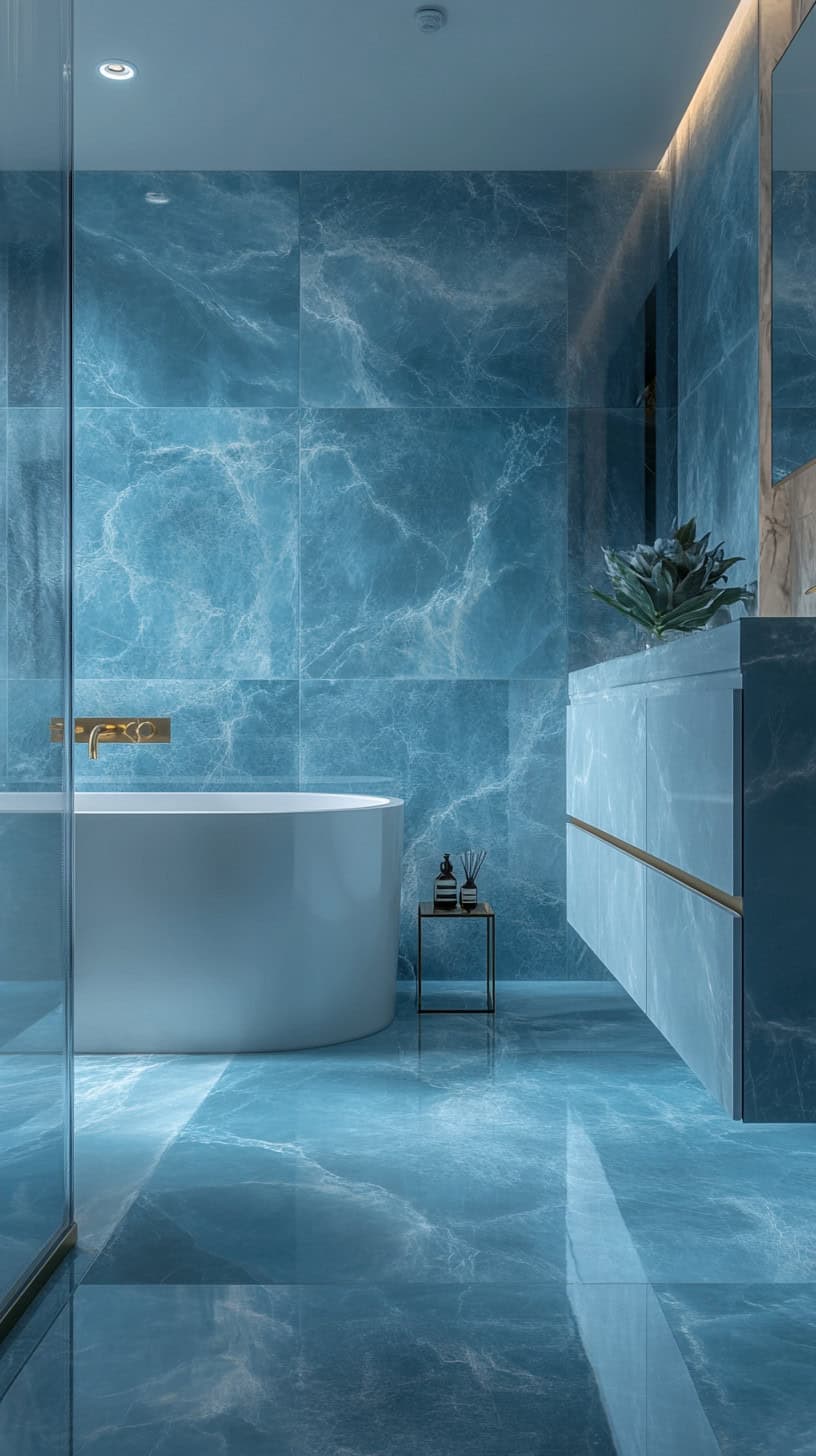 Blue marble bathroom