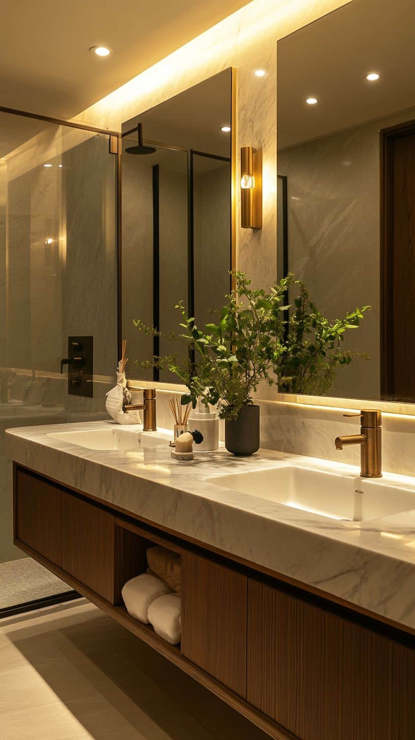 Couples apartment bathroom with decor