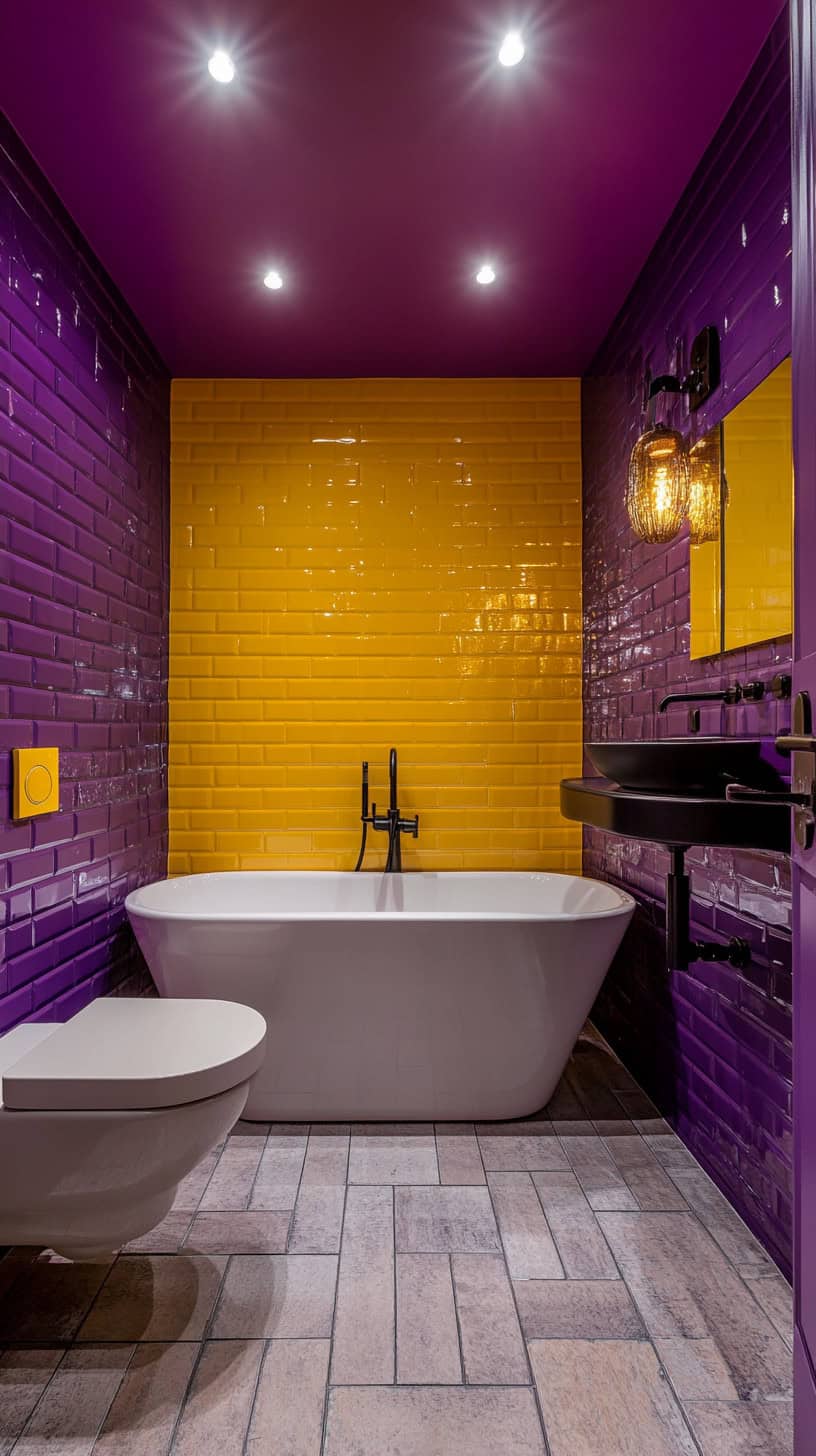 Purple and yellow bathroom