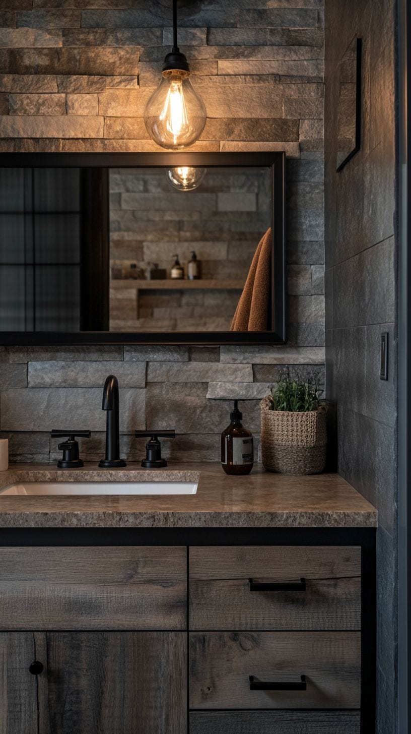 Rustic bathroom with oak vanity