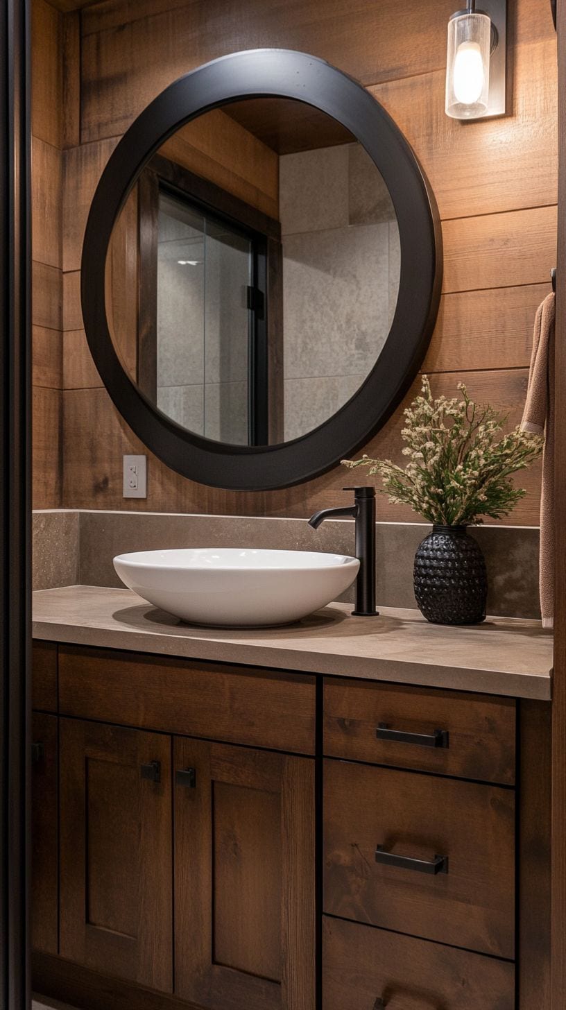 Rustic alder bathroom with vanity