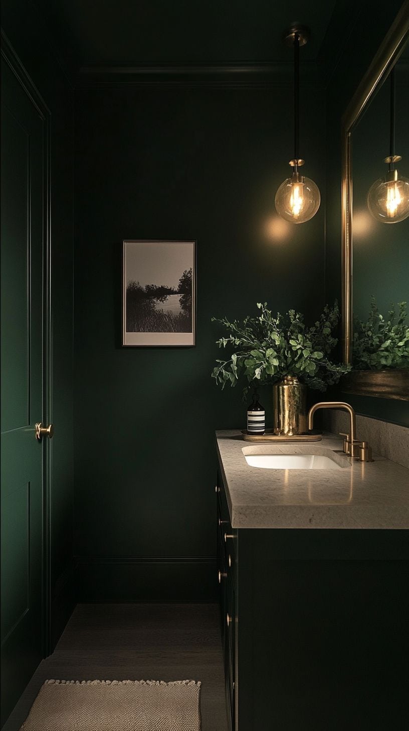 Dark Green Powder Bathroom