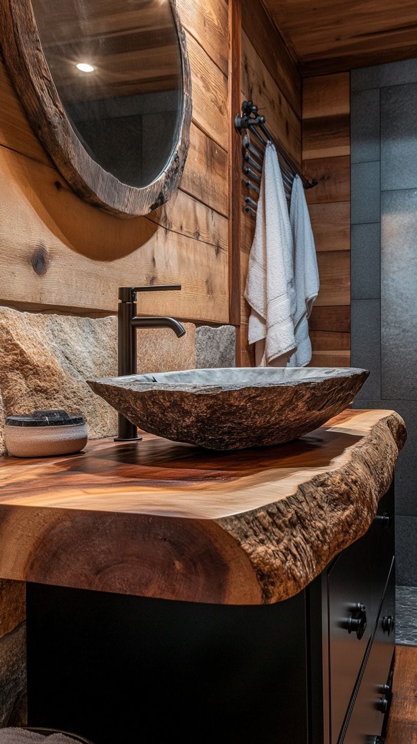 Rustic live edge bathroom with vanity