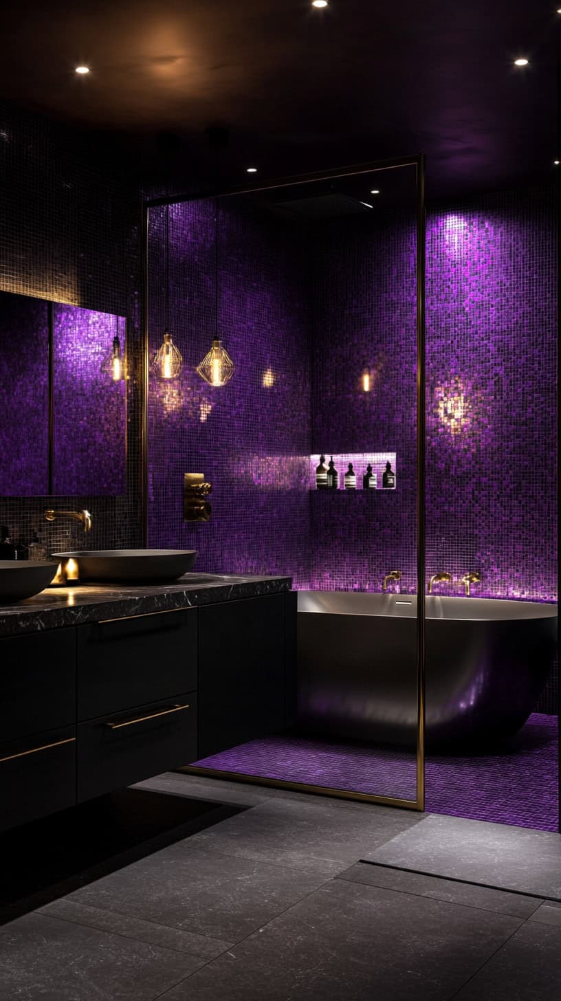 Bathroom with dark purple tile