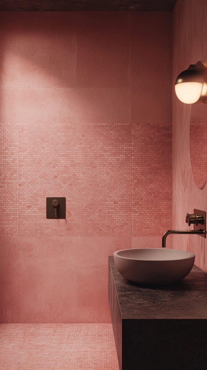 Bathroom with old pink tile