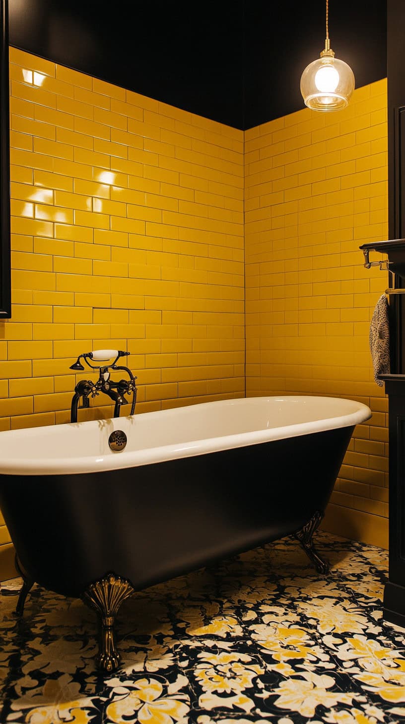 Bathroom with Vintage Yellow and Black Tile
