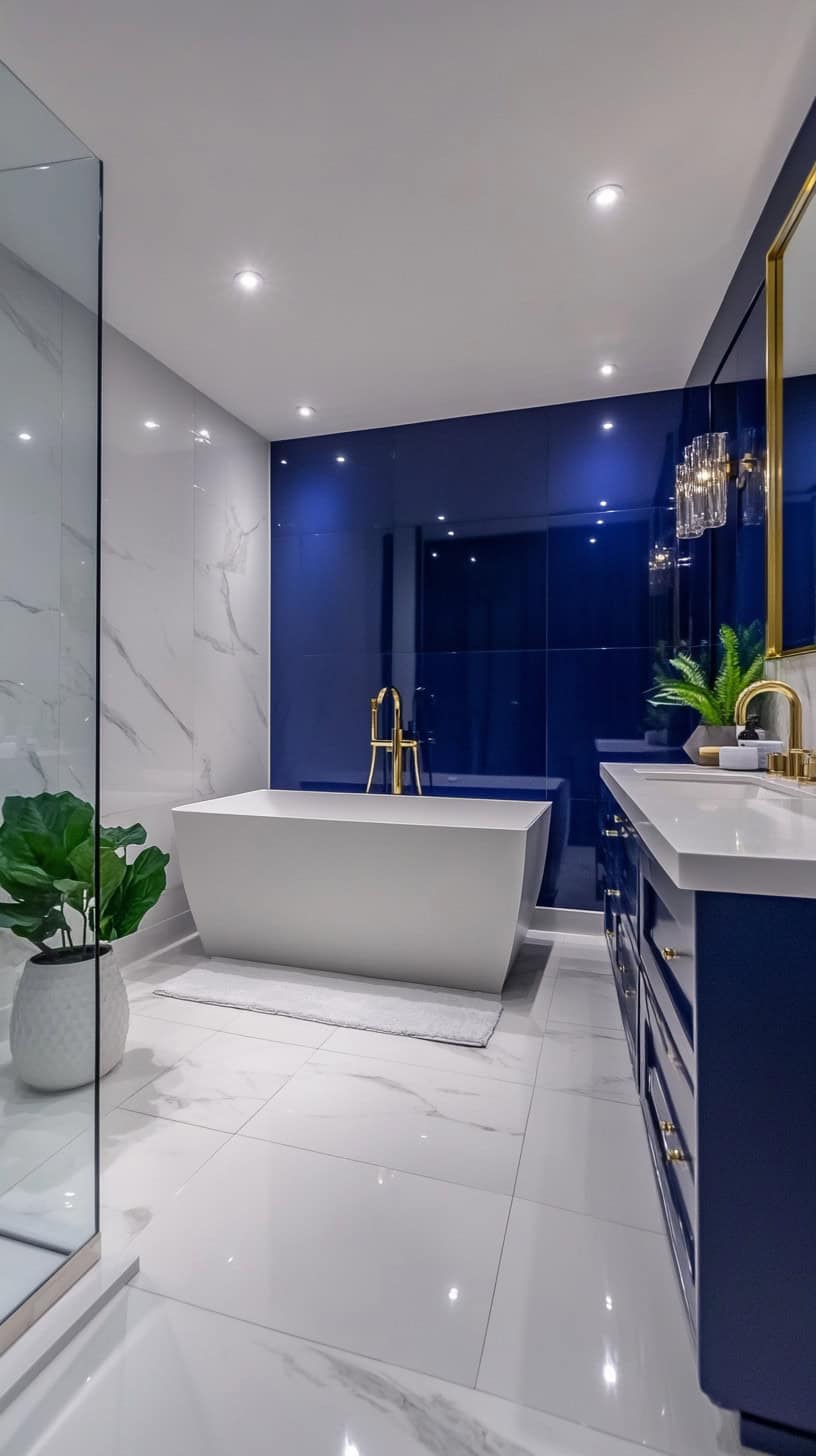 Blue and white bathroom