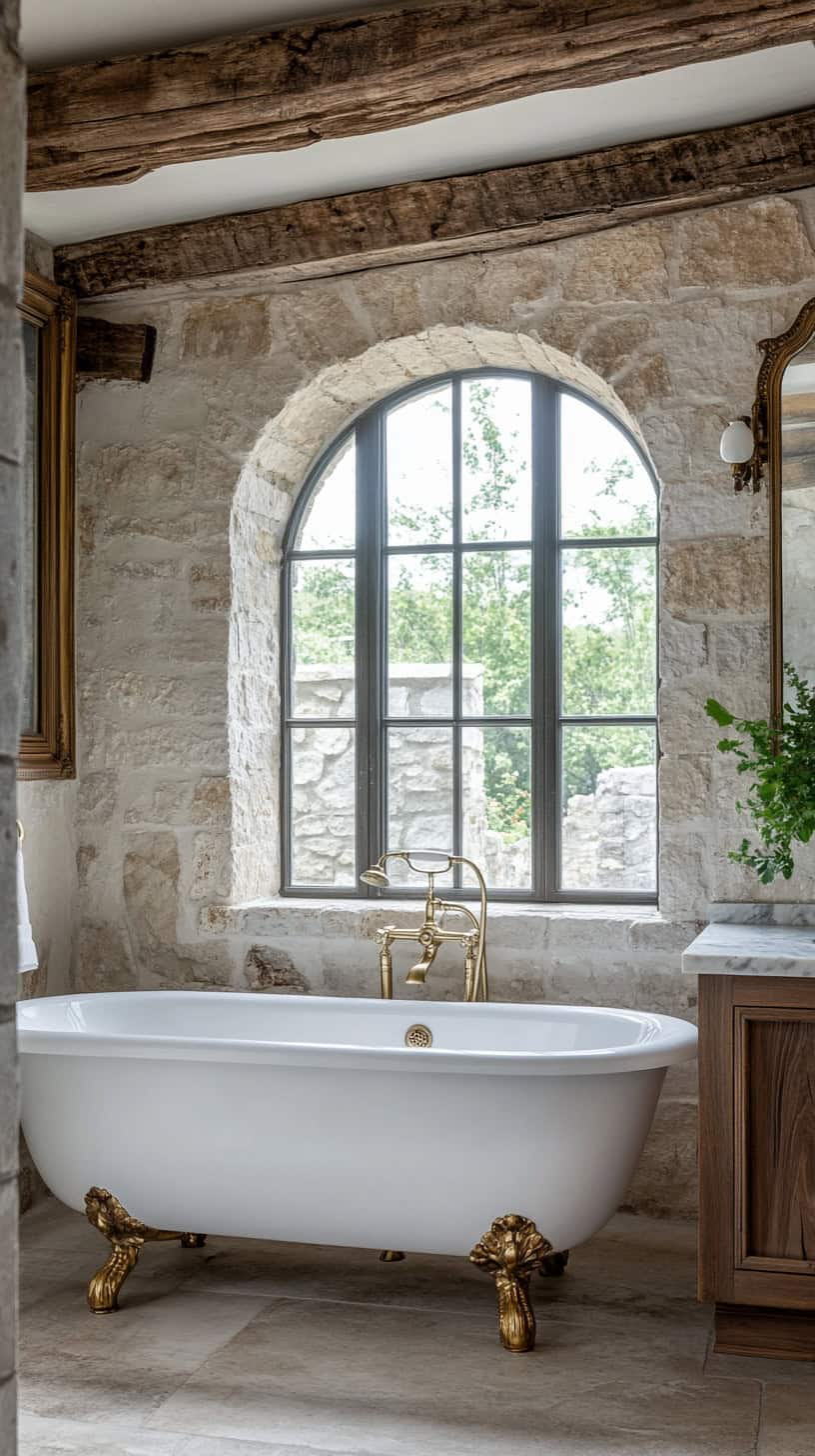 French country stone bathroom