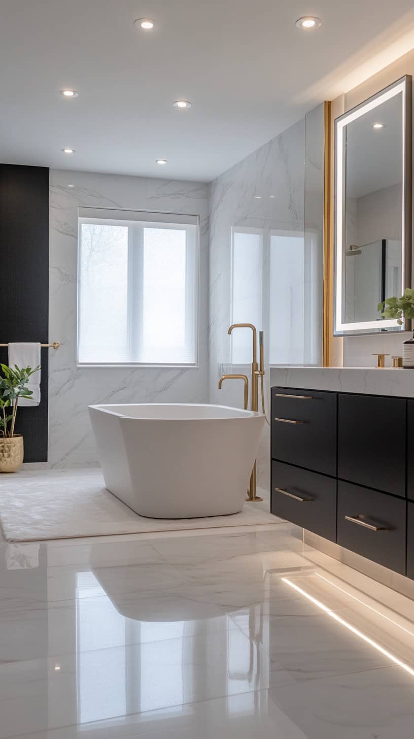 Modern luxury master bathroom with marble