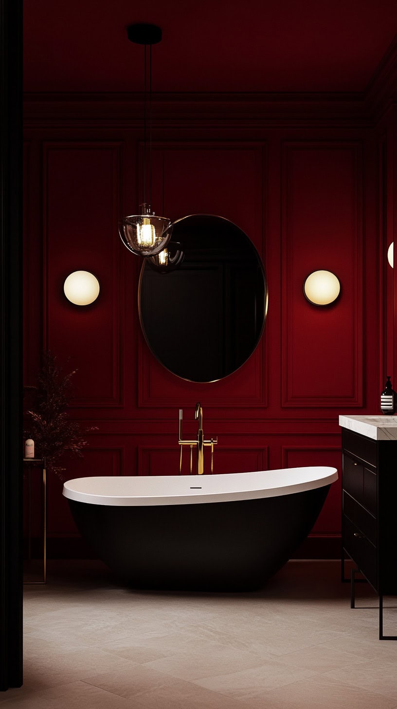Red bathroom with decor