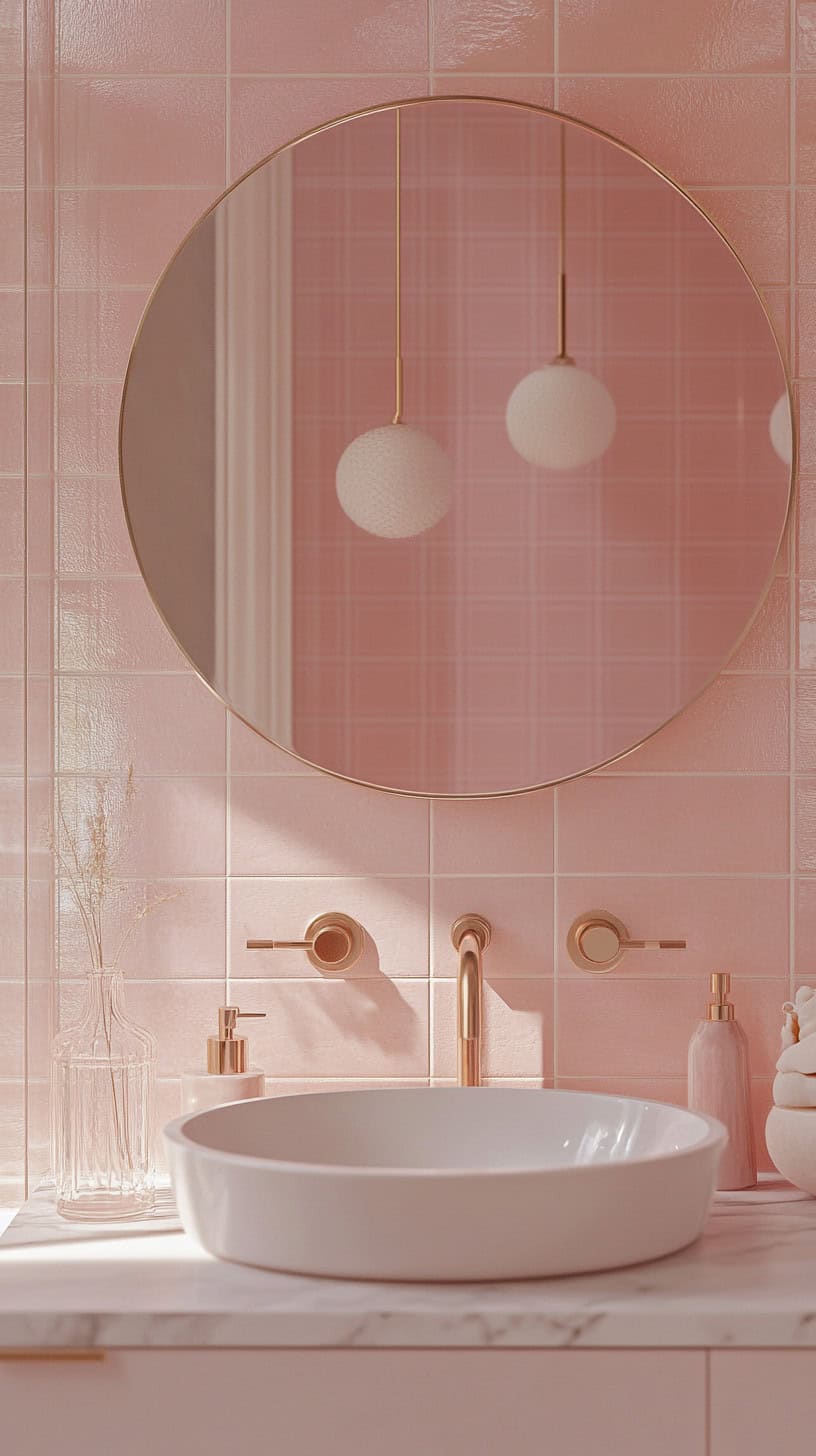 Bathroom with soft pink tiles