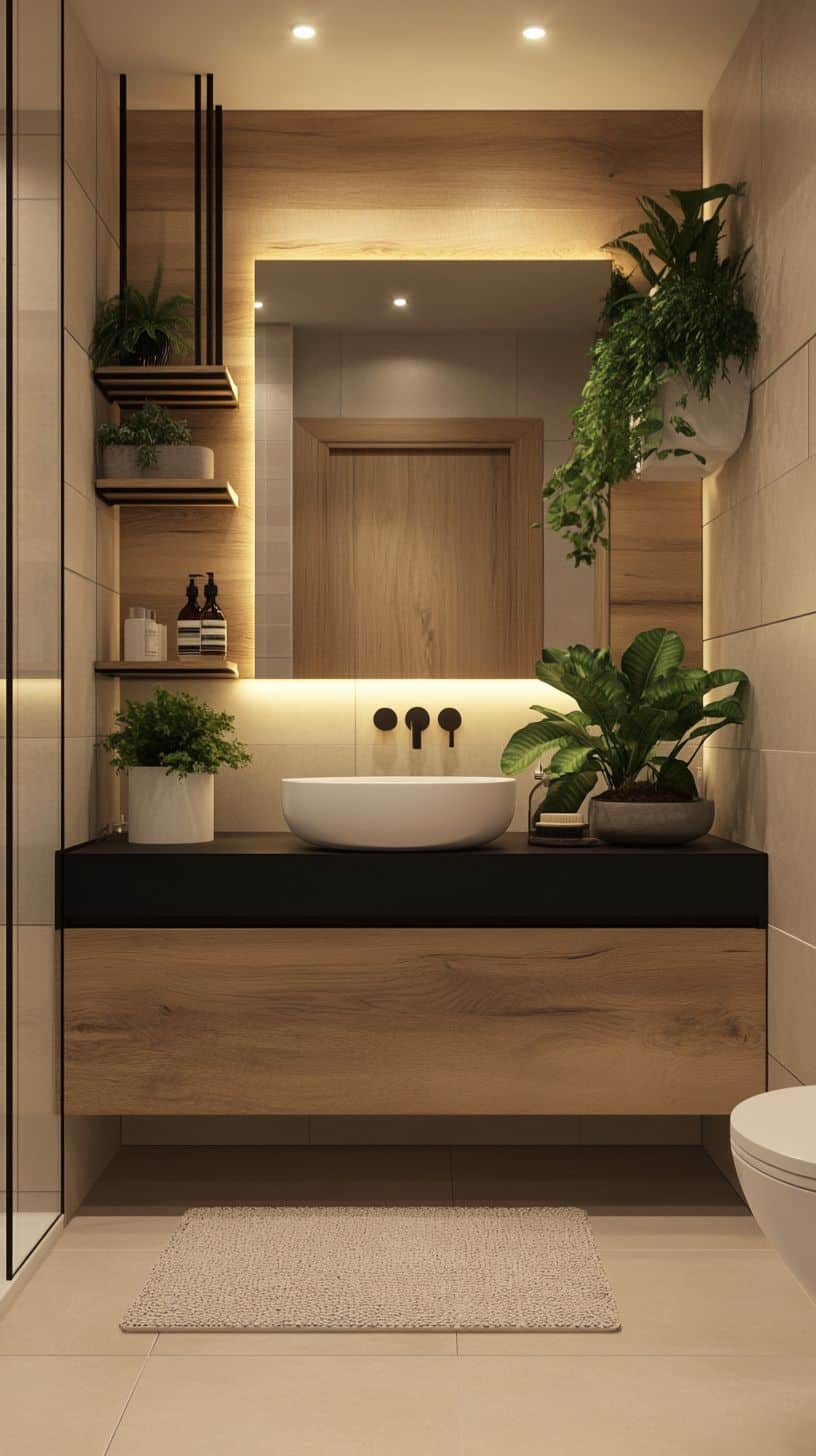 Small apartment bathroom with decor and organizer