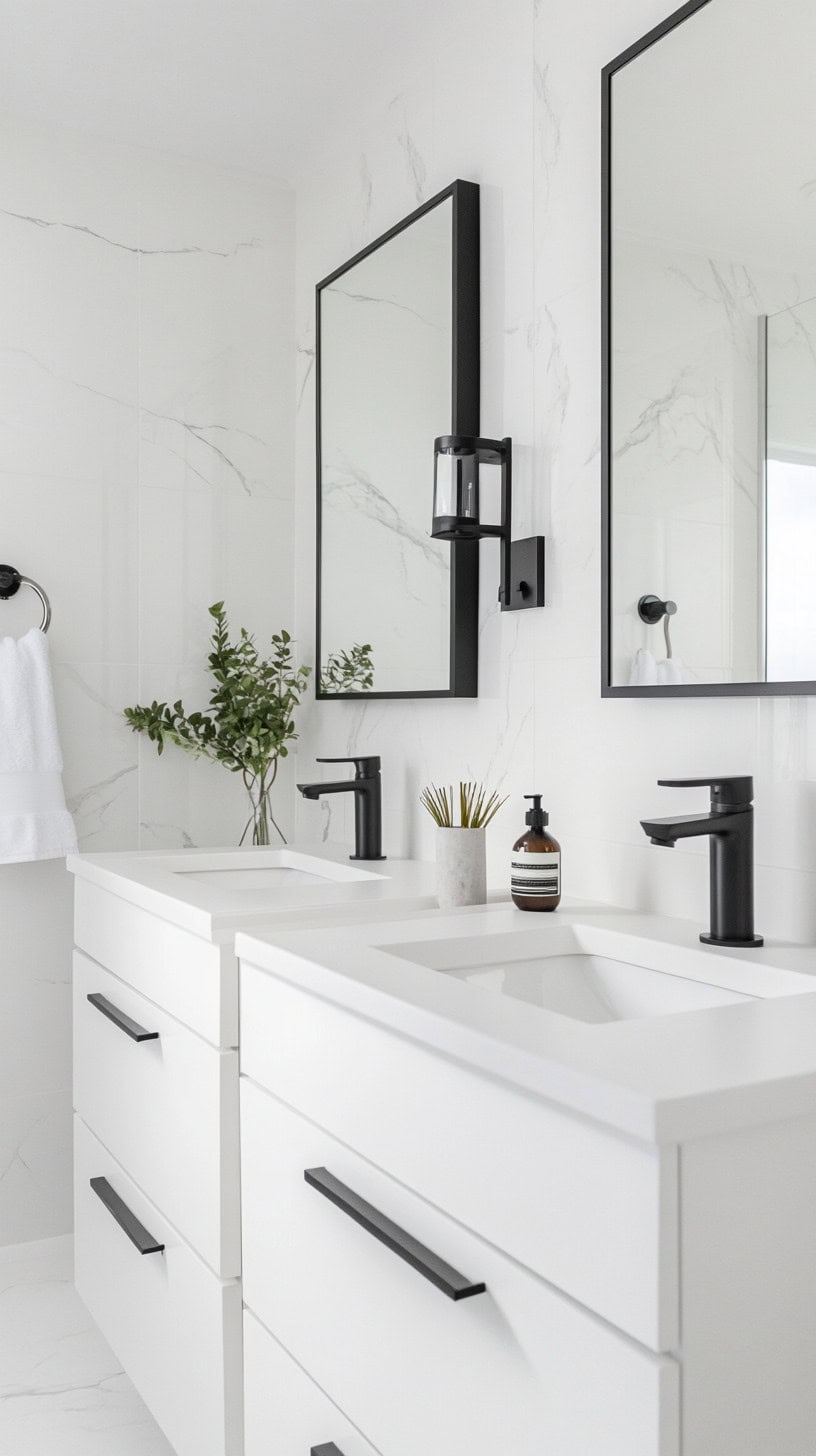 White bathroom with black accents