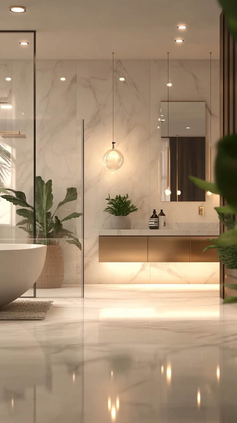 Bathroom with marble floor