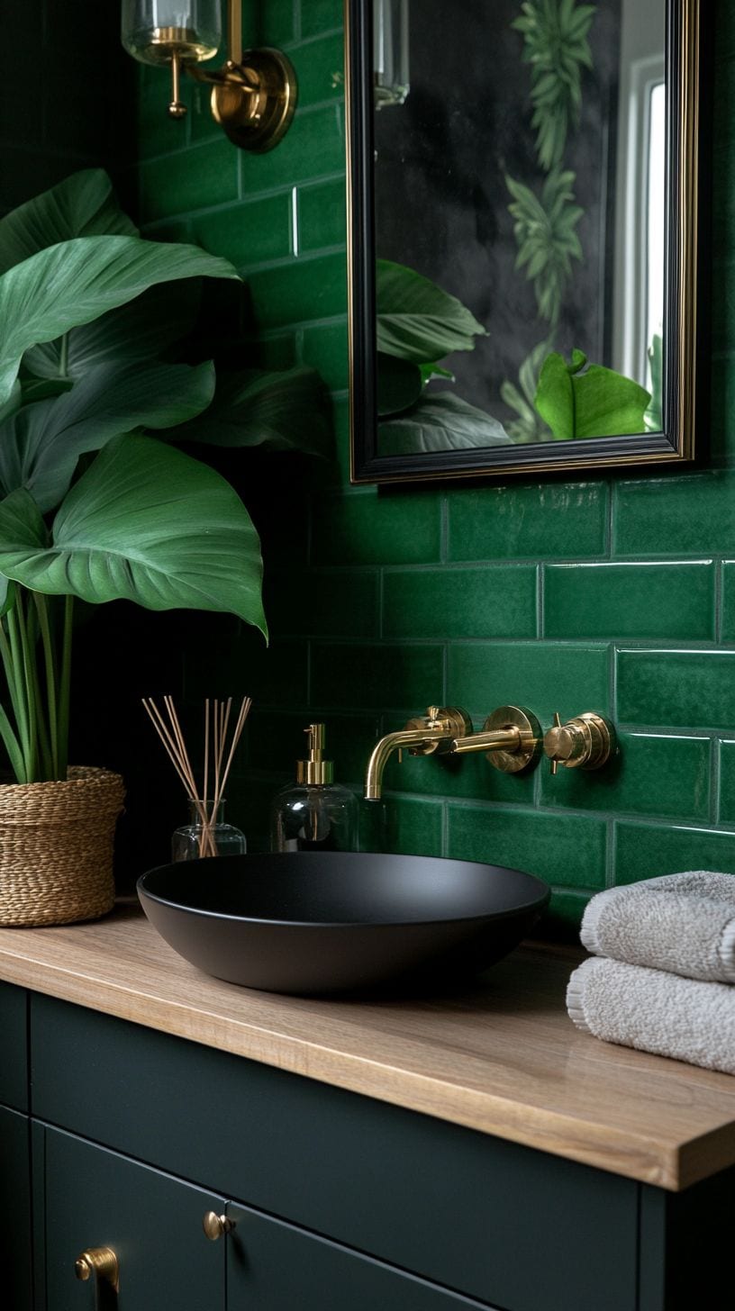 Dark Green Bathroom With Accessories