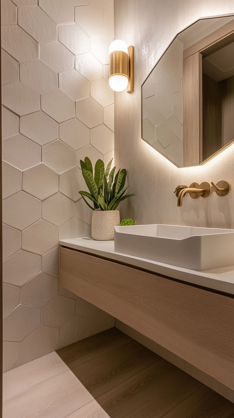 Bathroom with white hexagon tile