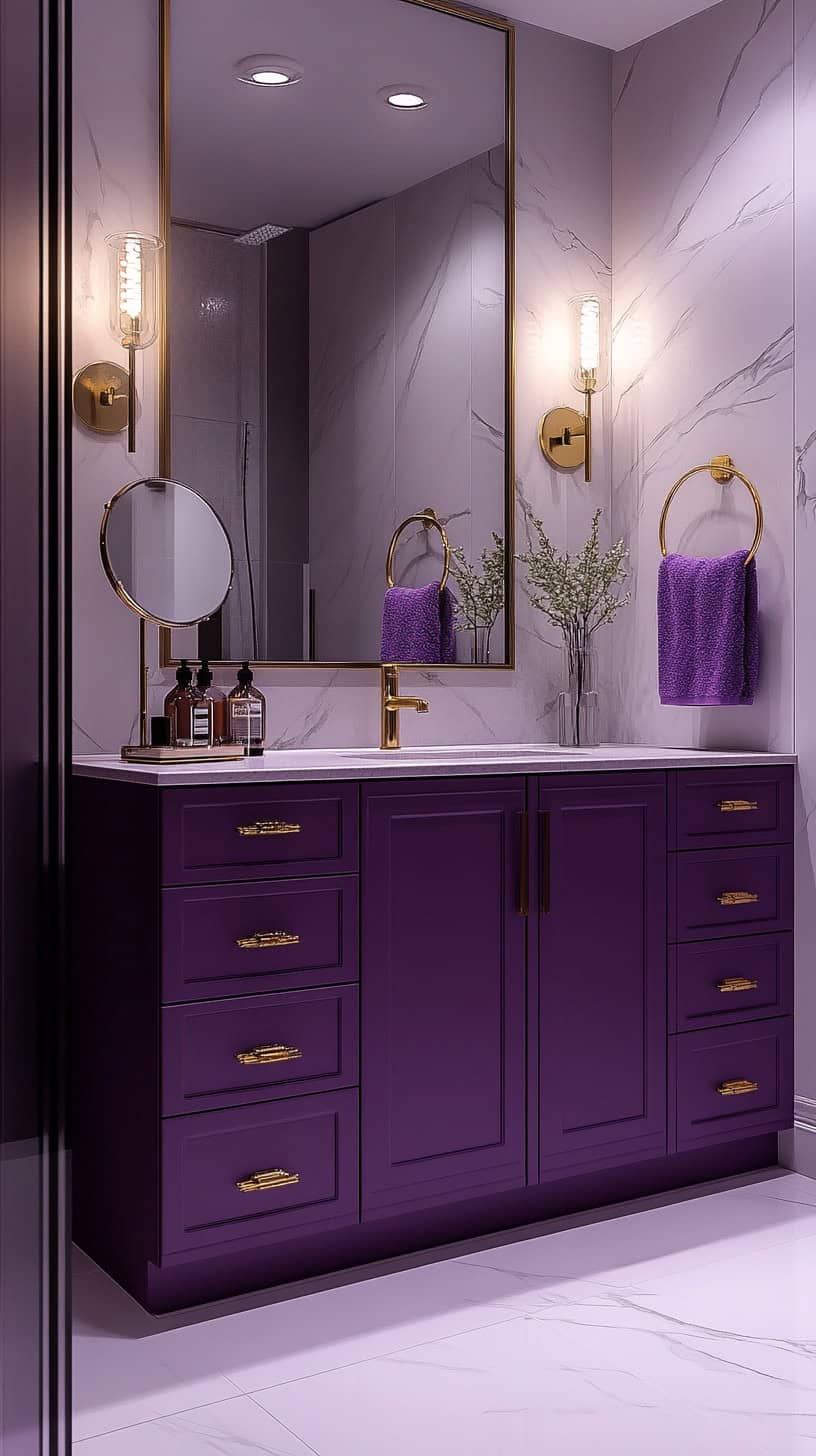 Bathroom with purple vanity