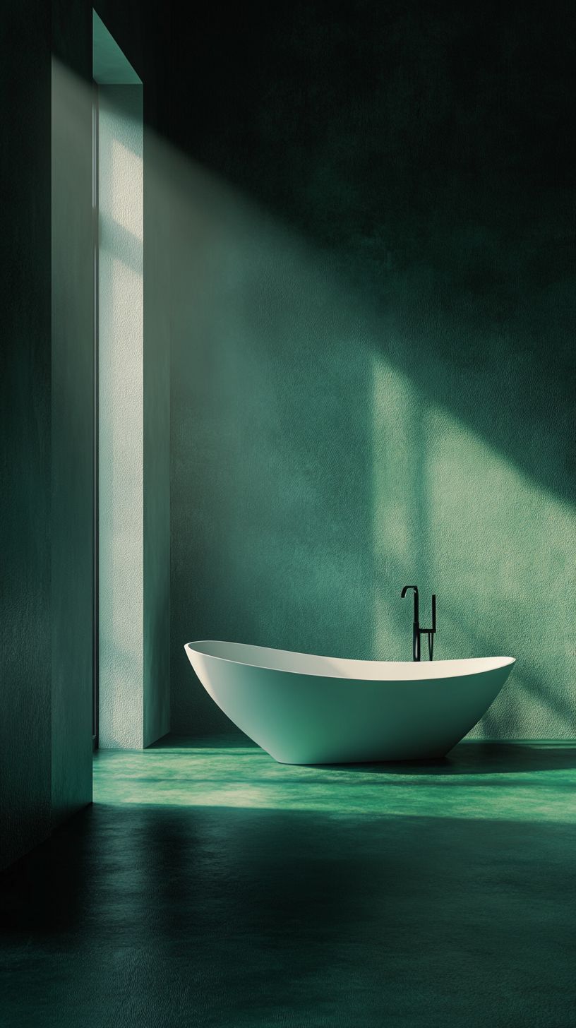 Bathroom with dark green floor