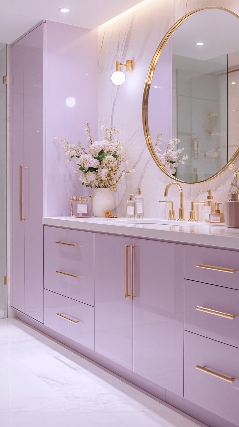 Bathroom with light purple vanity