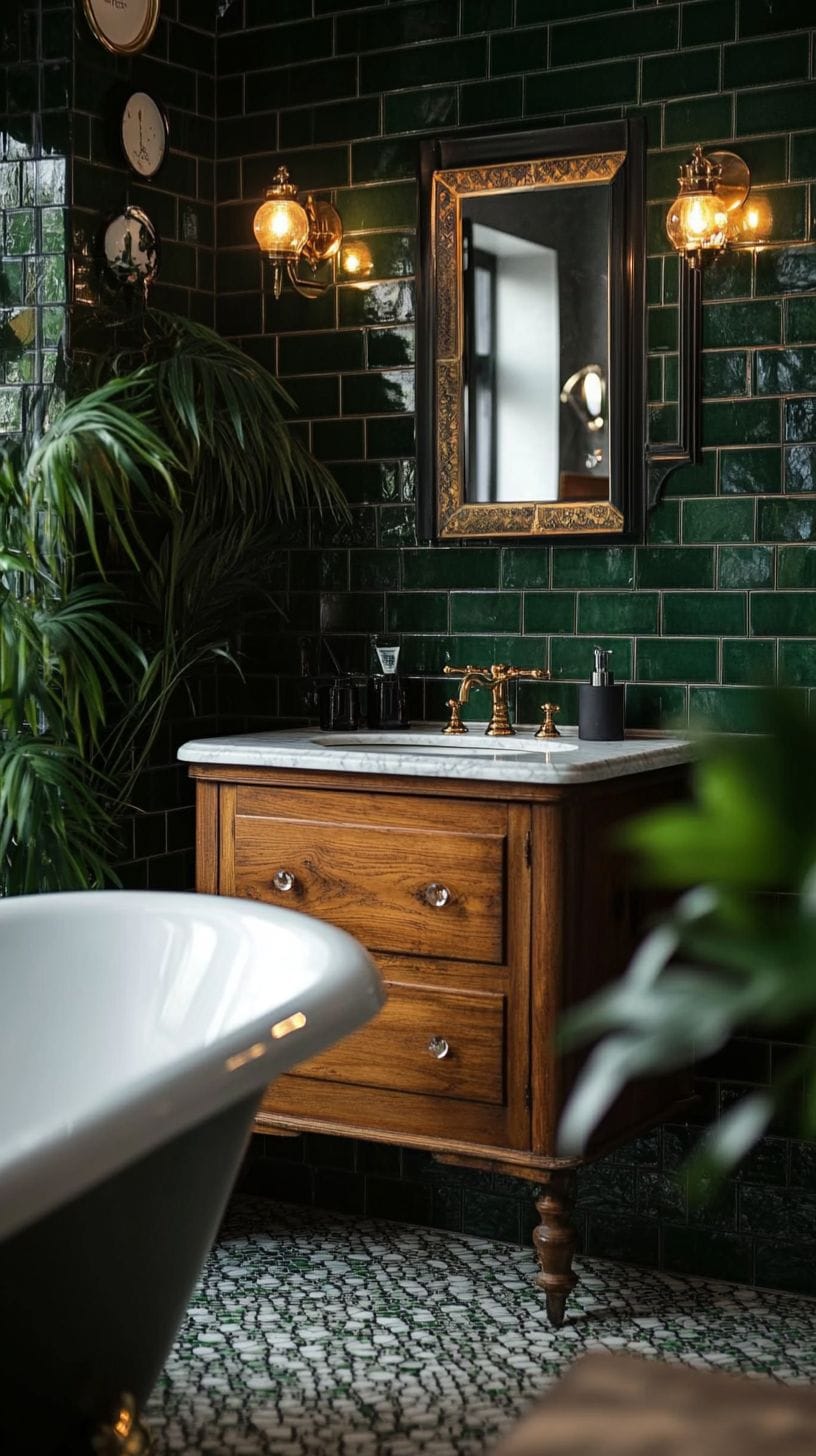 Bathroom with dark green floor