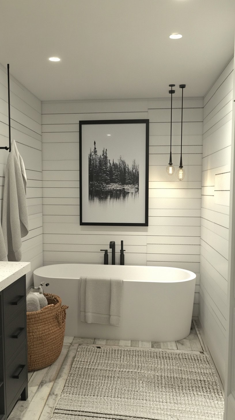 Bathroom with white shiplap