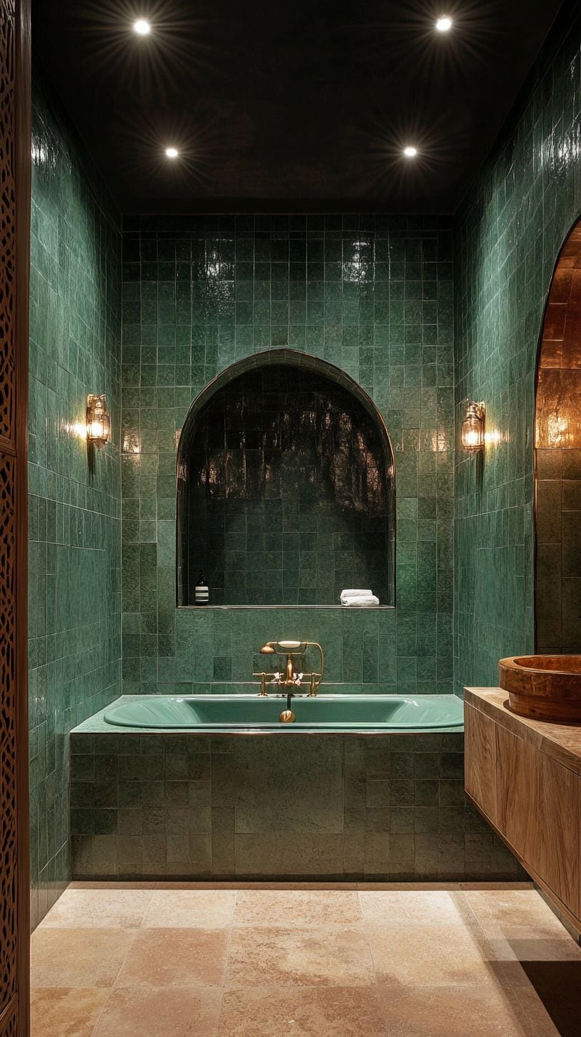Moroccan bathroom with green tile