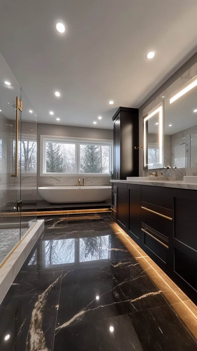 Bathroom with black marble floor