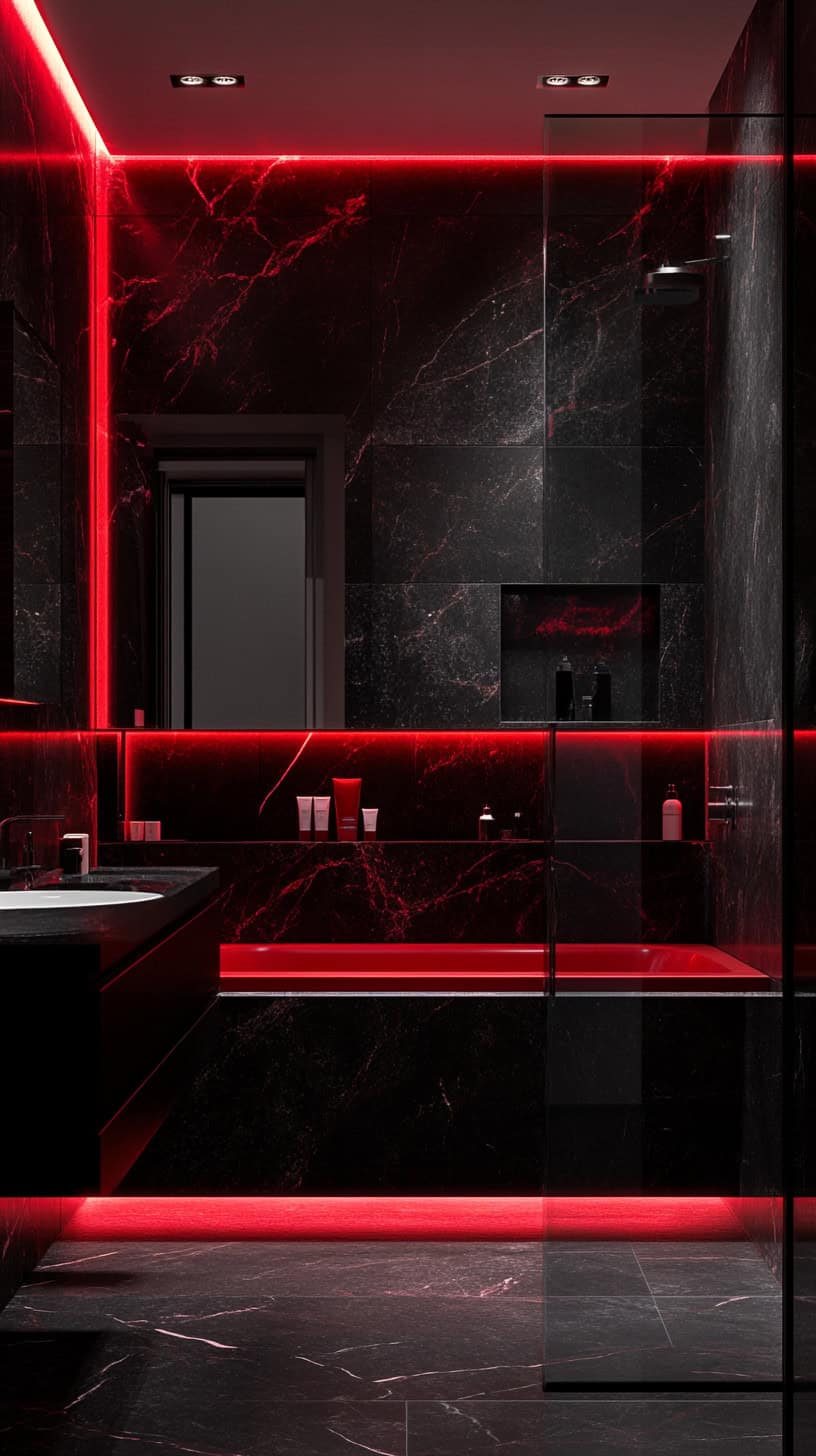 Black and red bathroom